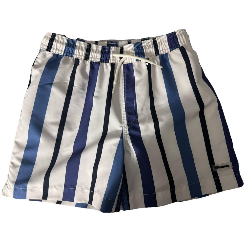 Pacsun Kids Swimming Trunks Size 10 Large White with Black and Blue Stripes New